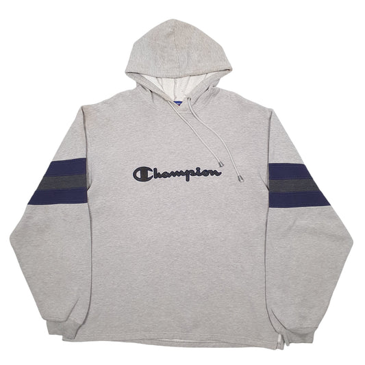 Mens Grey Champion Spellout Hoodie Jumper