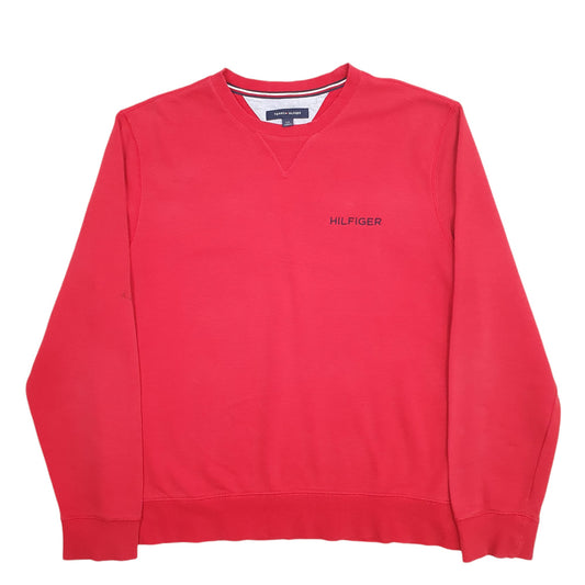 Mens Red Tommy Hilfiger Spellout Crewneck Jumper