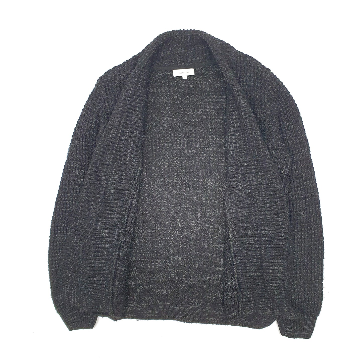 Mens Black River Island Chunky Knit Cardigan Jumper