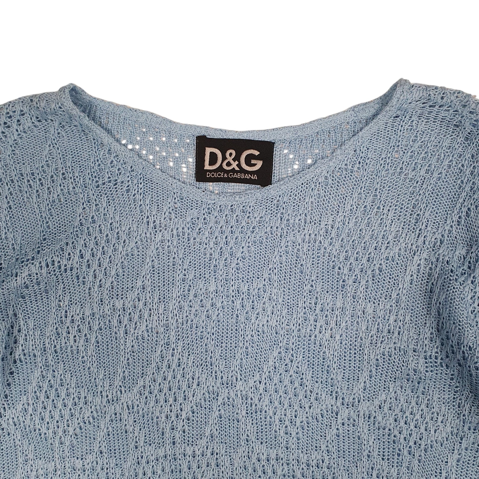 Womens Blue Dolce & Gabbana Knit Blouse Short Sleeve T Shirt
