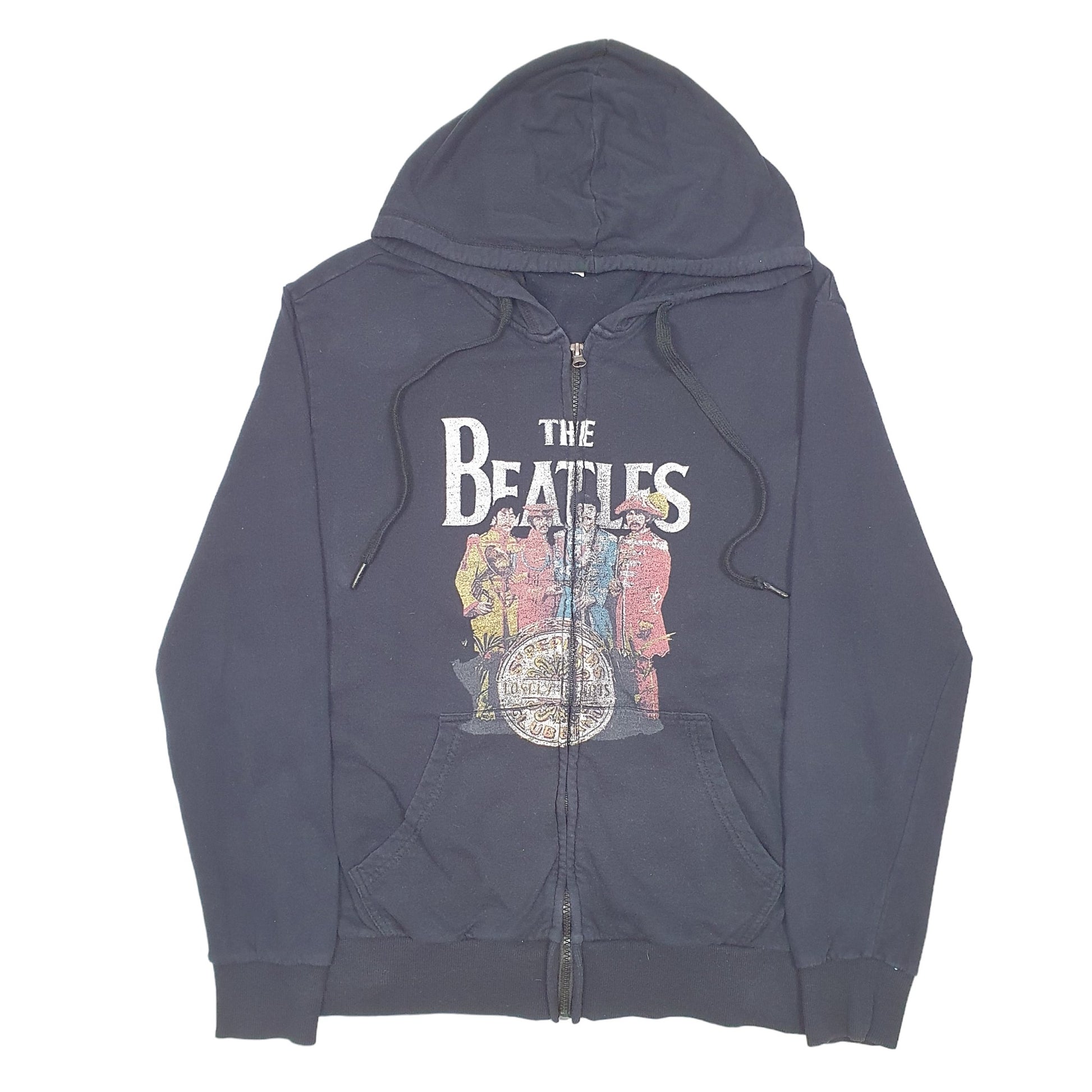 Mens Black The Beatles Hoodie Sergeant Peppers Lonely Hearts Club Band Rock & Roll Full Zip Jumper