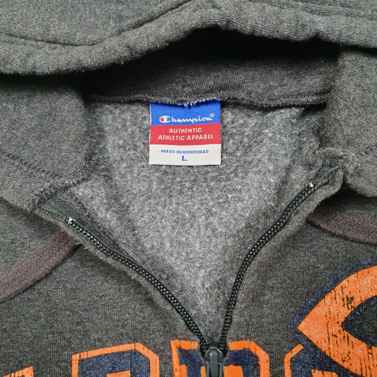 Mens Grey Champion Quarter Zip Carroll University USA Spellout Hoodie Jumper