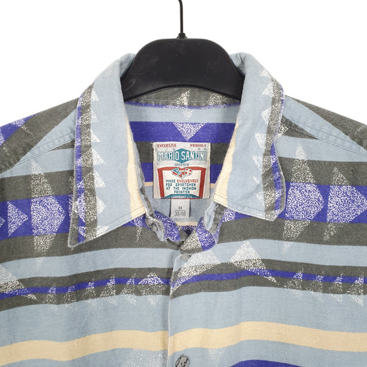 Mens Blue Mario Santini Navajo Chamois Overshirt Aztec Long Sleeve Shirt