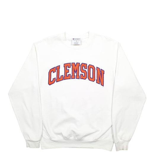 Mens White Champion Clemson Spellout Crewneck Jumper
