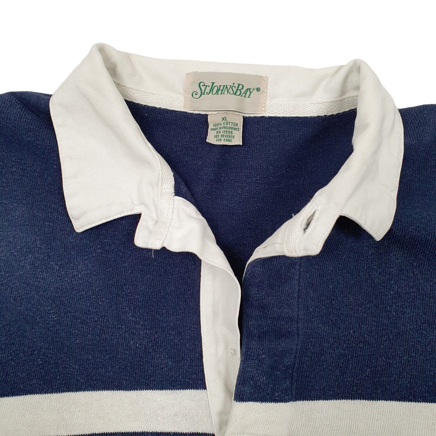 Mens White St John's Bay Rugby Long Sleeve Polo Shirt