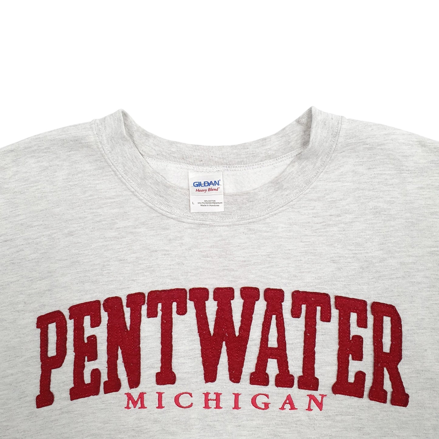 Mens Grey Gildan Pentwater Michigan Spellout Crewneck Jumper