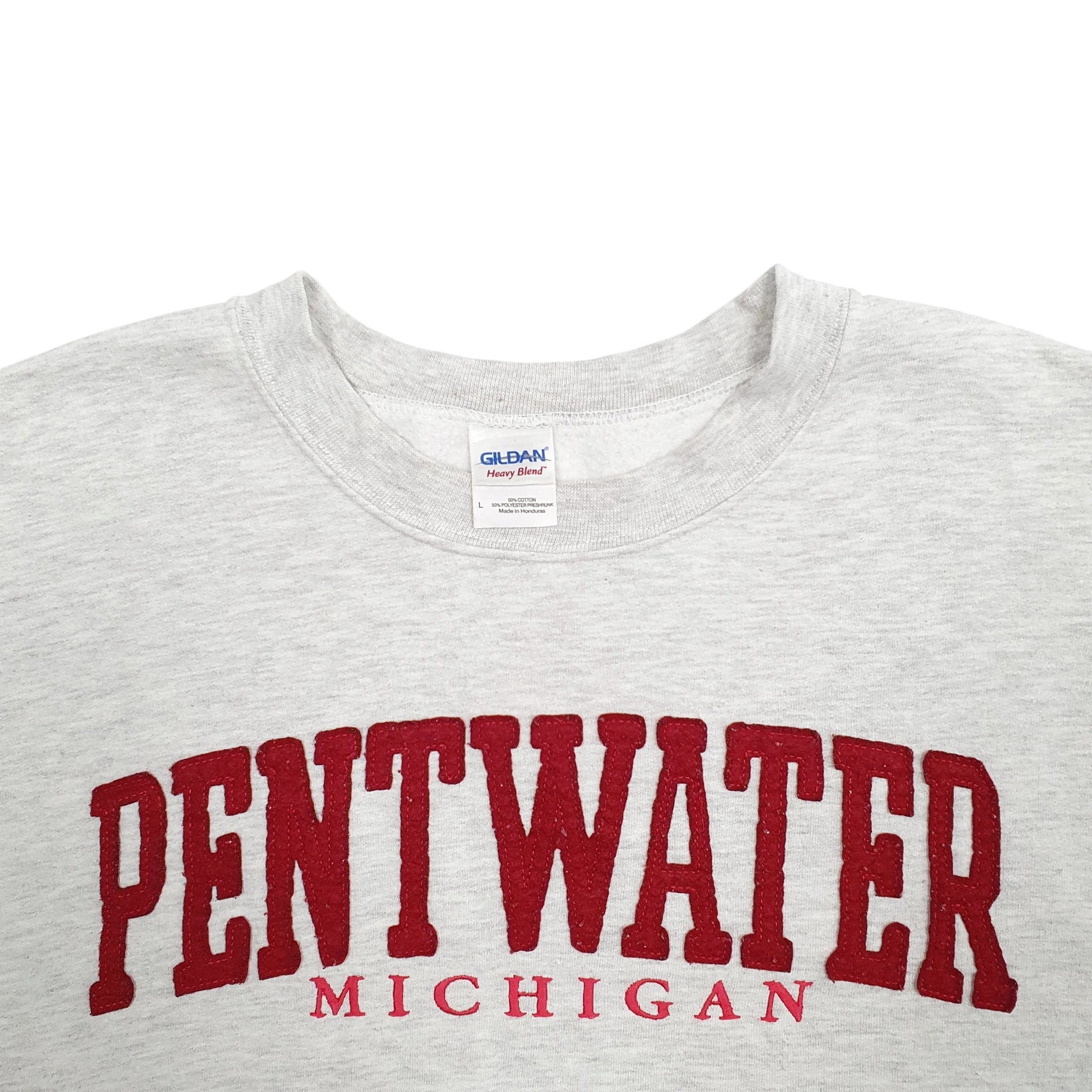 Mens Grey Gildan Pentwater Michigan Spellout Crewneck Jumper