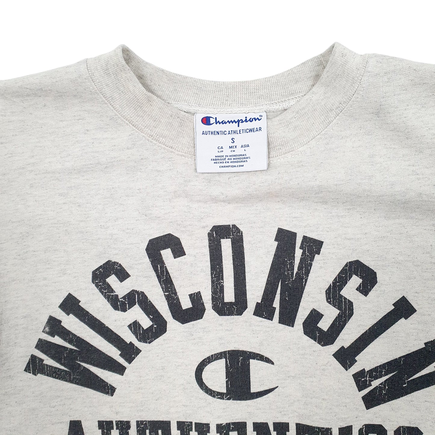Mens Beige Champion Wisconsin USA College Crewneck Jumper