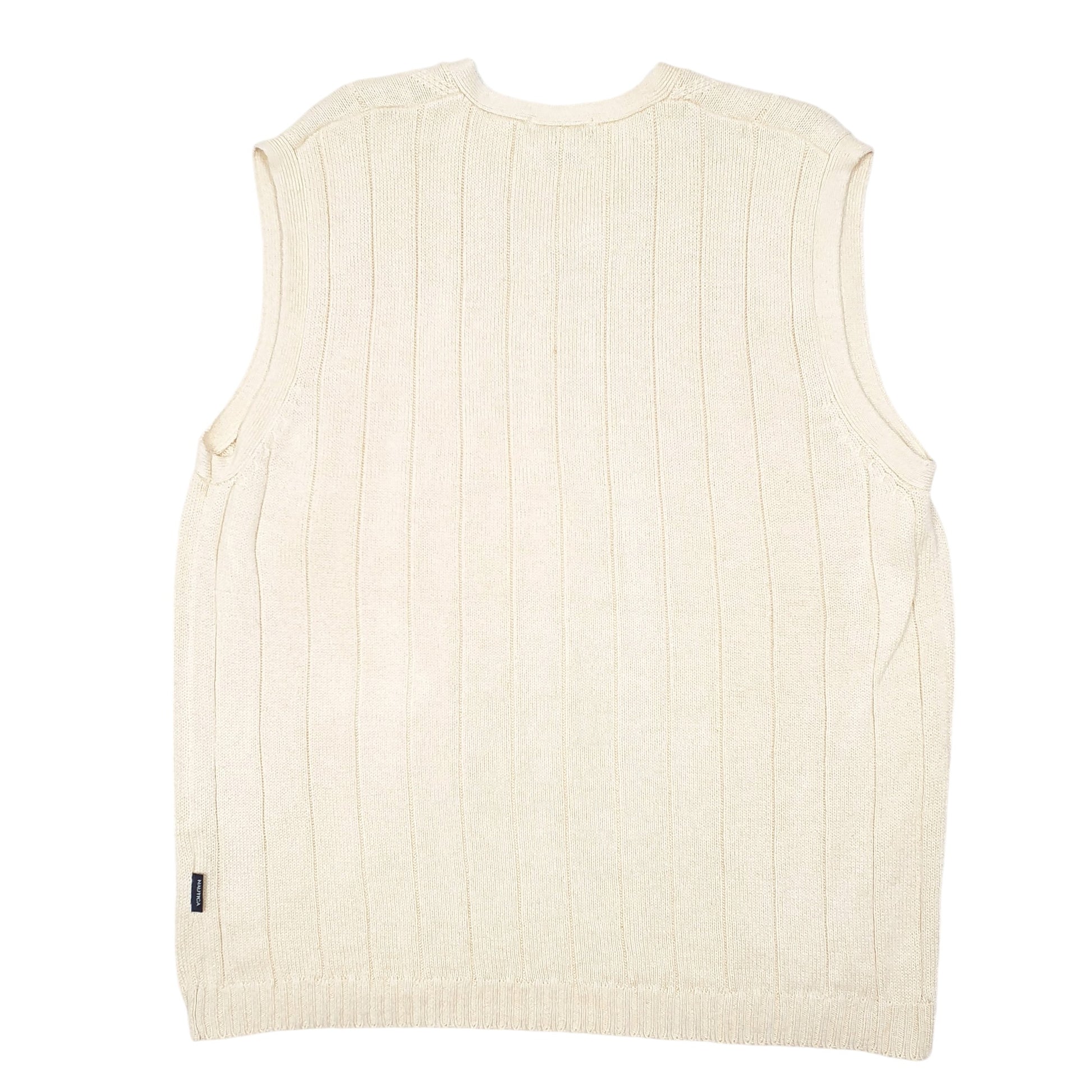 Mens Nautica Cream V Neck Knit Cable Vest Tank Top Sweater Jumper