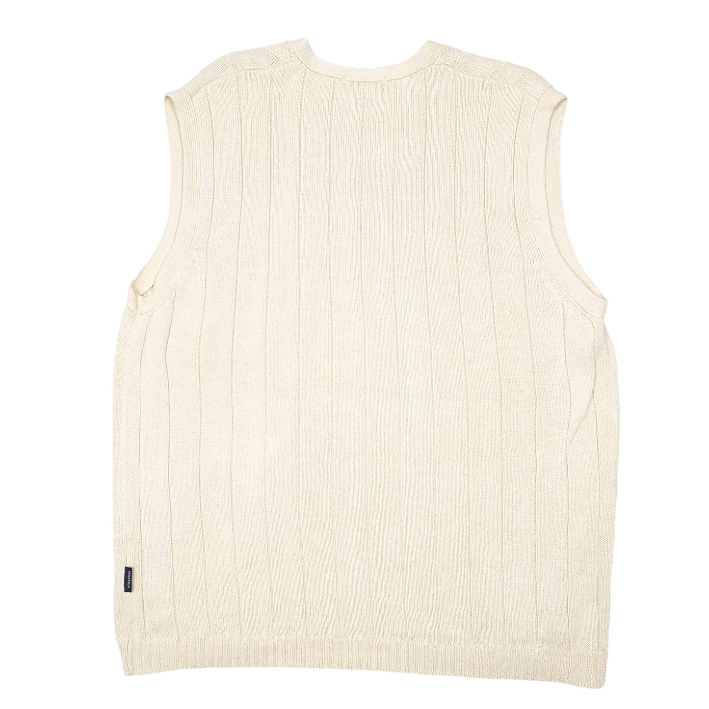 Mens Cream Nautica Knit Cable Vest Tank Top Sweater V Neck Jumper