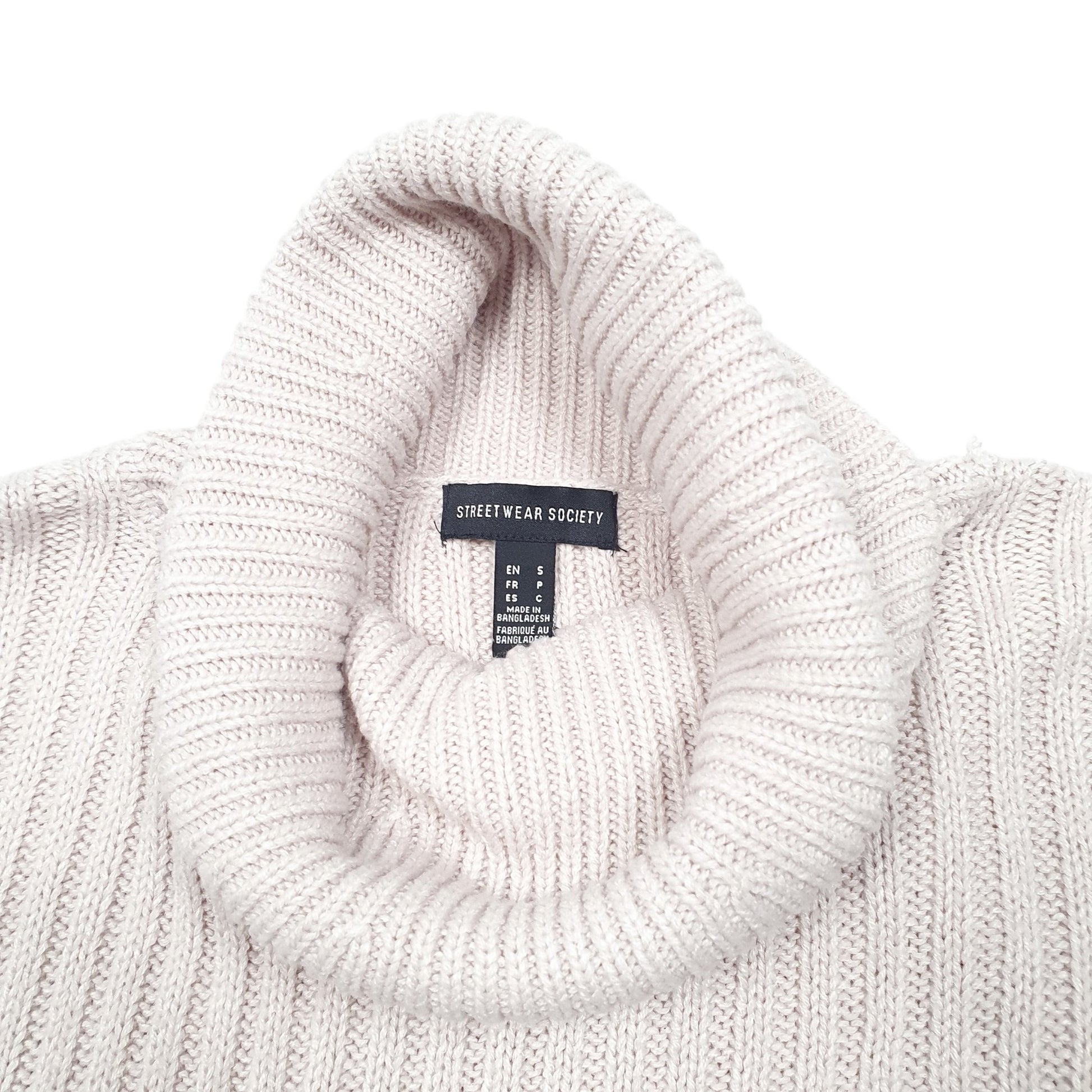 Womens Beige Streetwear Society Cropped Knit Turtle Neck Roll cable Crewneck Jumper