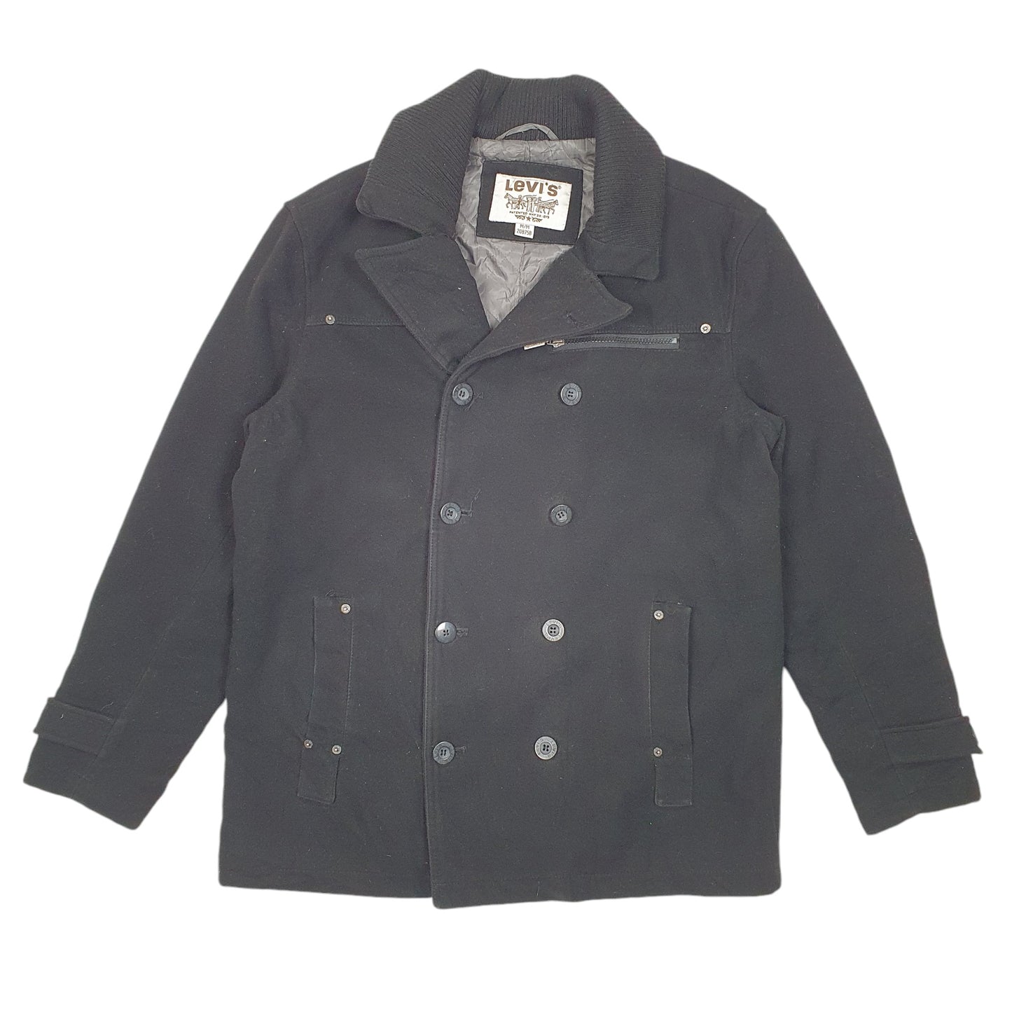 Mens Black Levis Pea Coat Winter Military Style  Coat