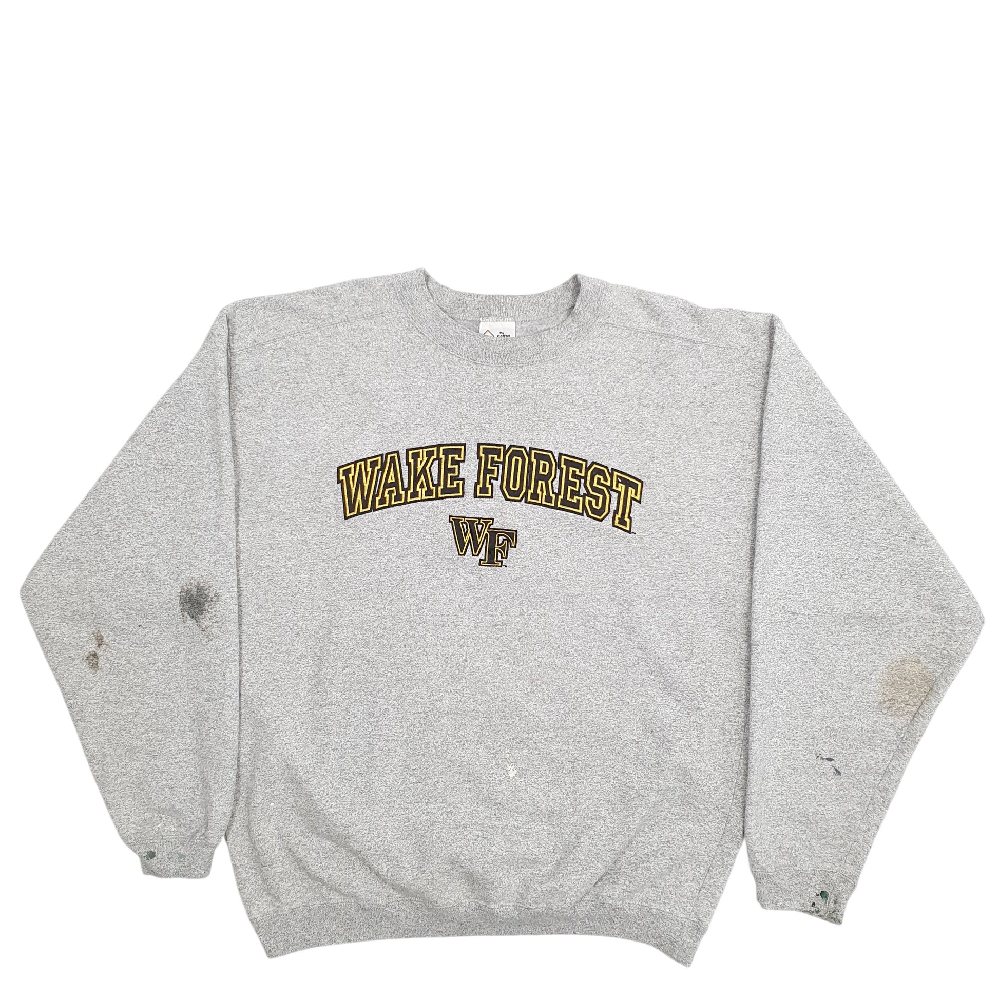Mens Grey The Cotton Exchange Wake Forest Spellout Made In USA Vintage 90's Crewneck Jumper