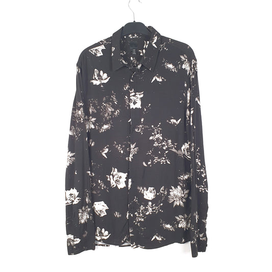 Mens Black H&M Floral Long Sleeve Shirt