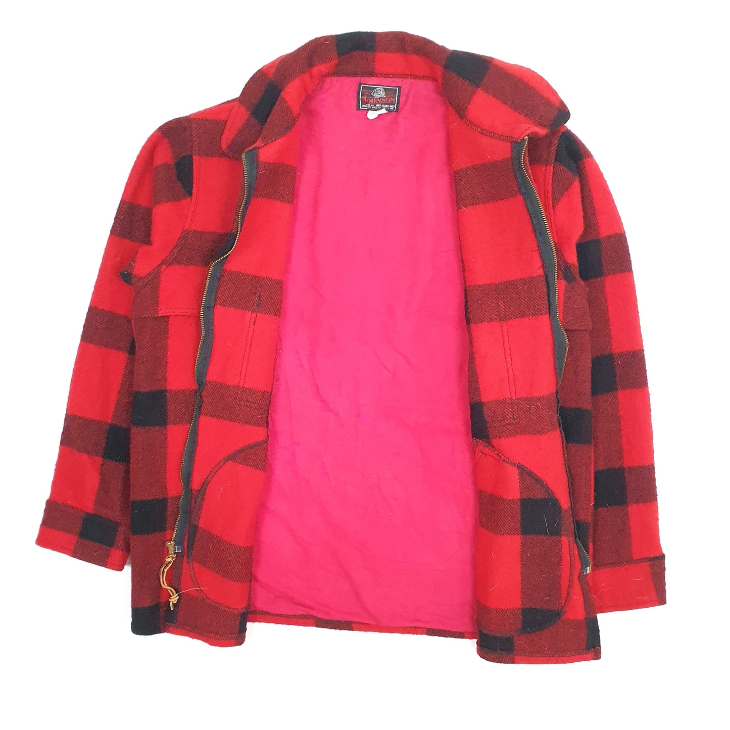 Mens Red Johnson Woolen Mills Vintage Made in USA Mackinaw Cruiser Hunting Hoodie Coat