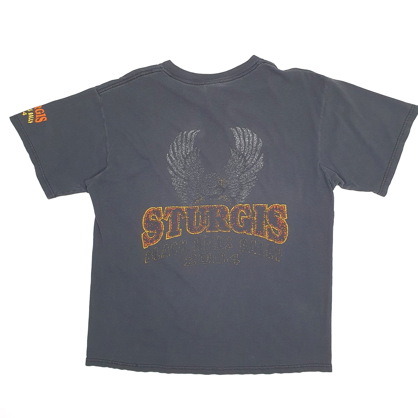 Mens Black Gildan Vintage Graphic Ride to Live Biker Sturgis Rally 2004 Short Sleeve T Shirt