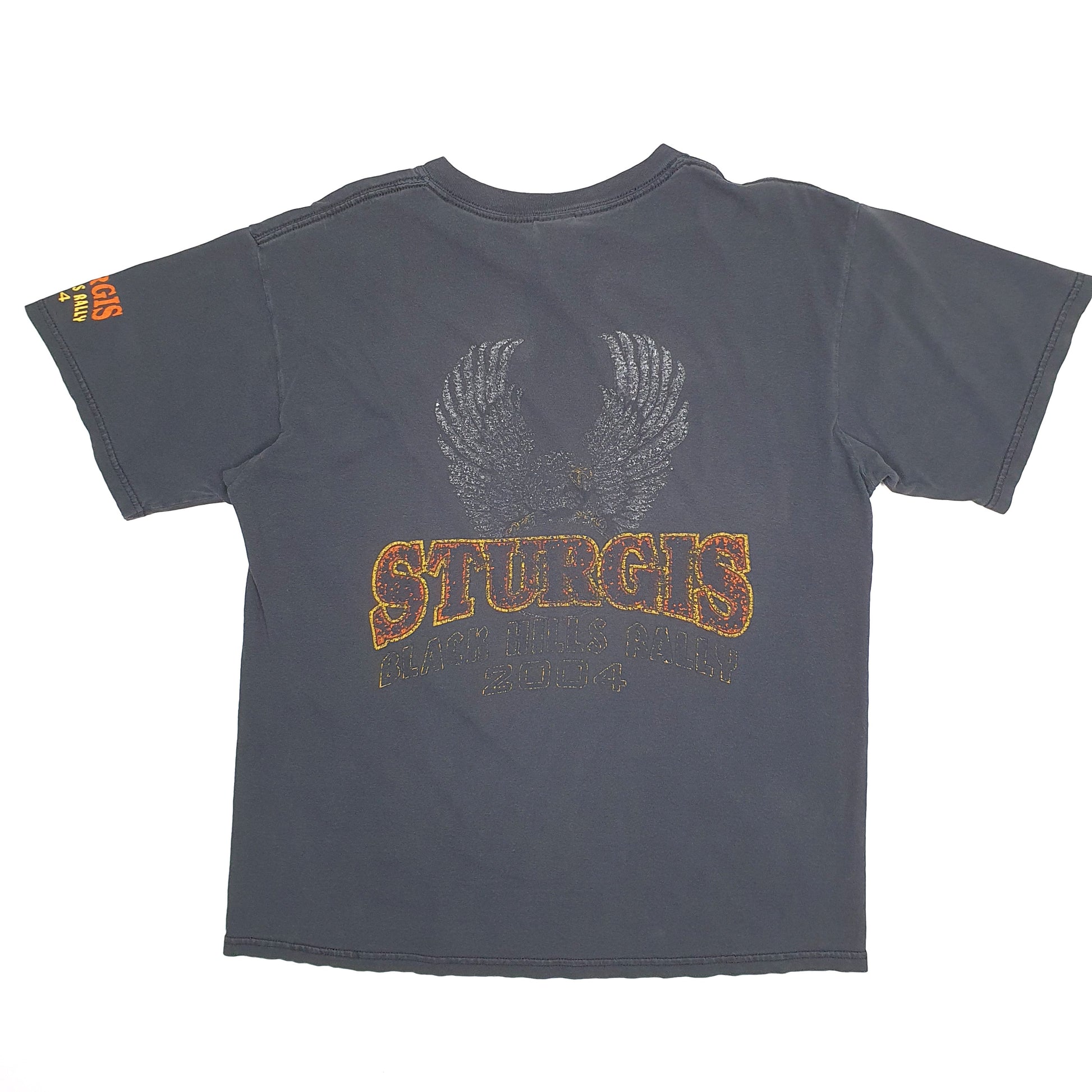 Mens Black Gildan Vintage Graphic Ride to Live Biker Sturgis Rally 2004 Short Sleeve T Shirt