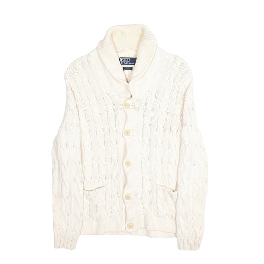 Womens Cream Polo Ralph Lauren Shoal Neck Cable Knit Knitwear Cardigan Jumper