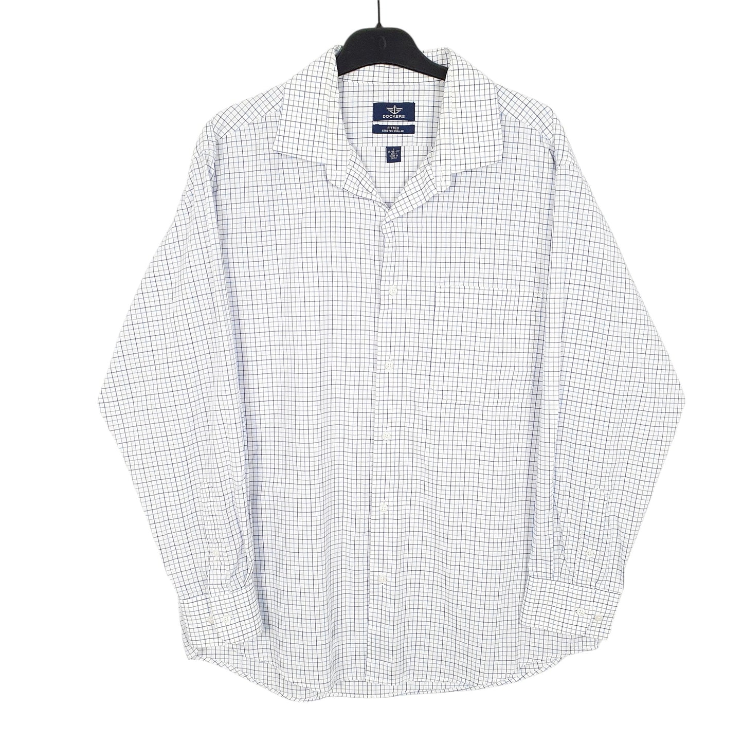 Mens White Dockers Stretch Fitted Long Sleeve Shirt