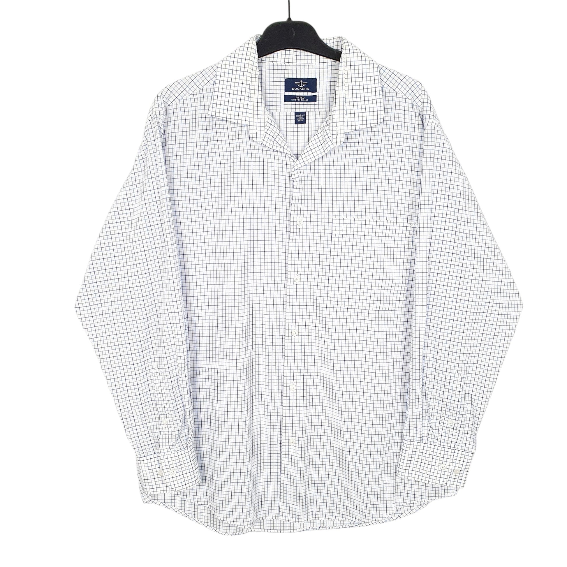 Mens White Dockers Stretch Fitted Long Sleeve Shirt