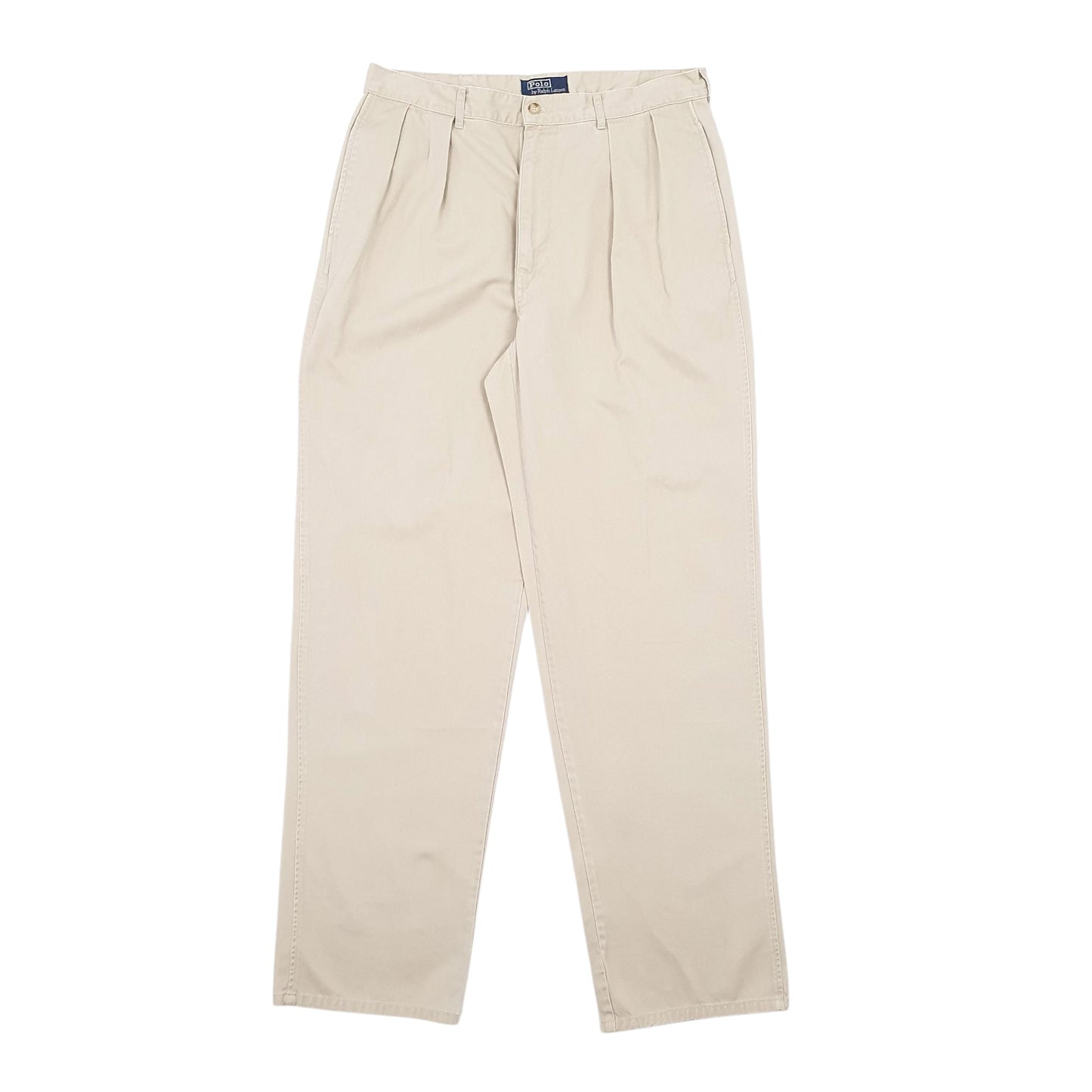 Mens Beige Polo Ralph Lauren Vintage 90s Double Pleated Chino Trousers