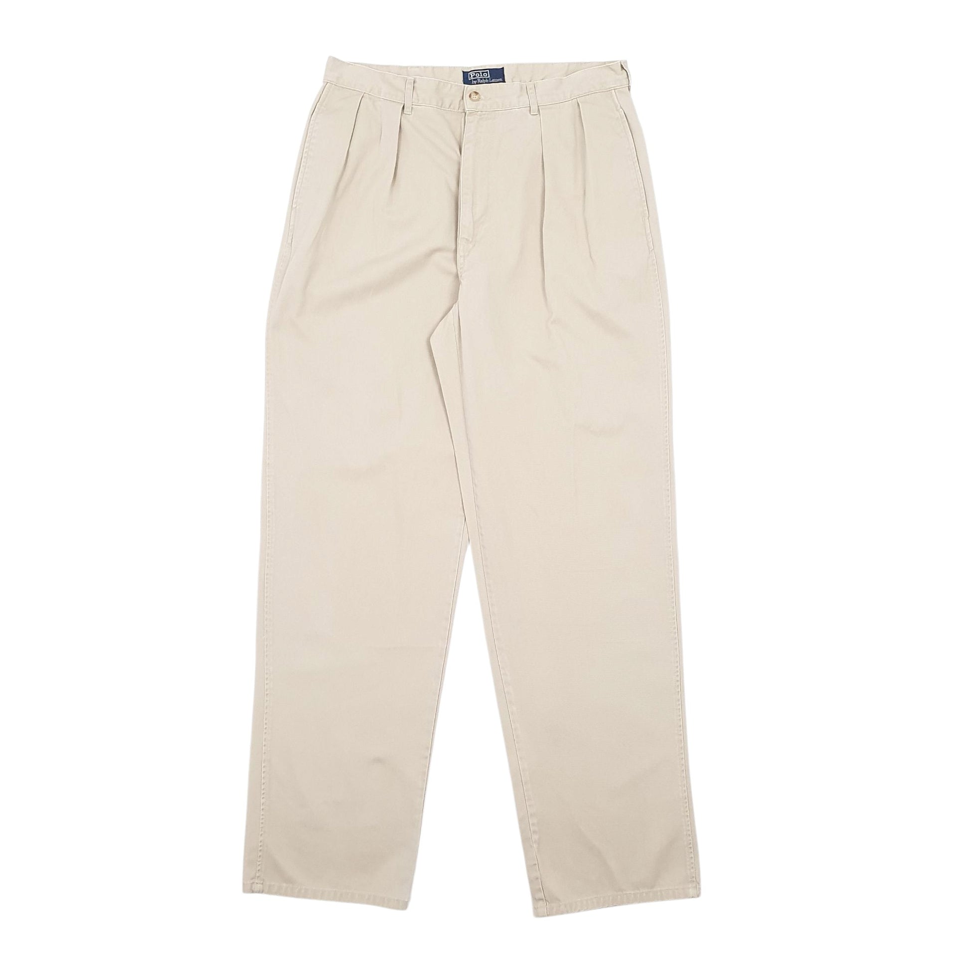 Mens Beige Polo Ralph Lauren Vintage 90s Double Pleated Chino Trousers