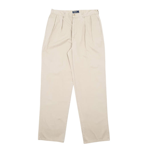 Mens Beige Polo Ralph Lauren Vintage 90s Double Pleated Chino Trousers