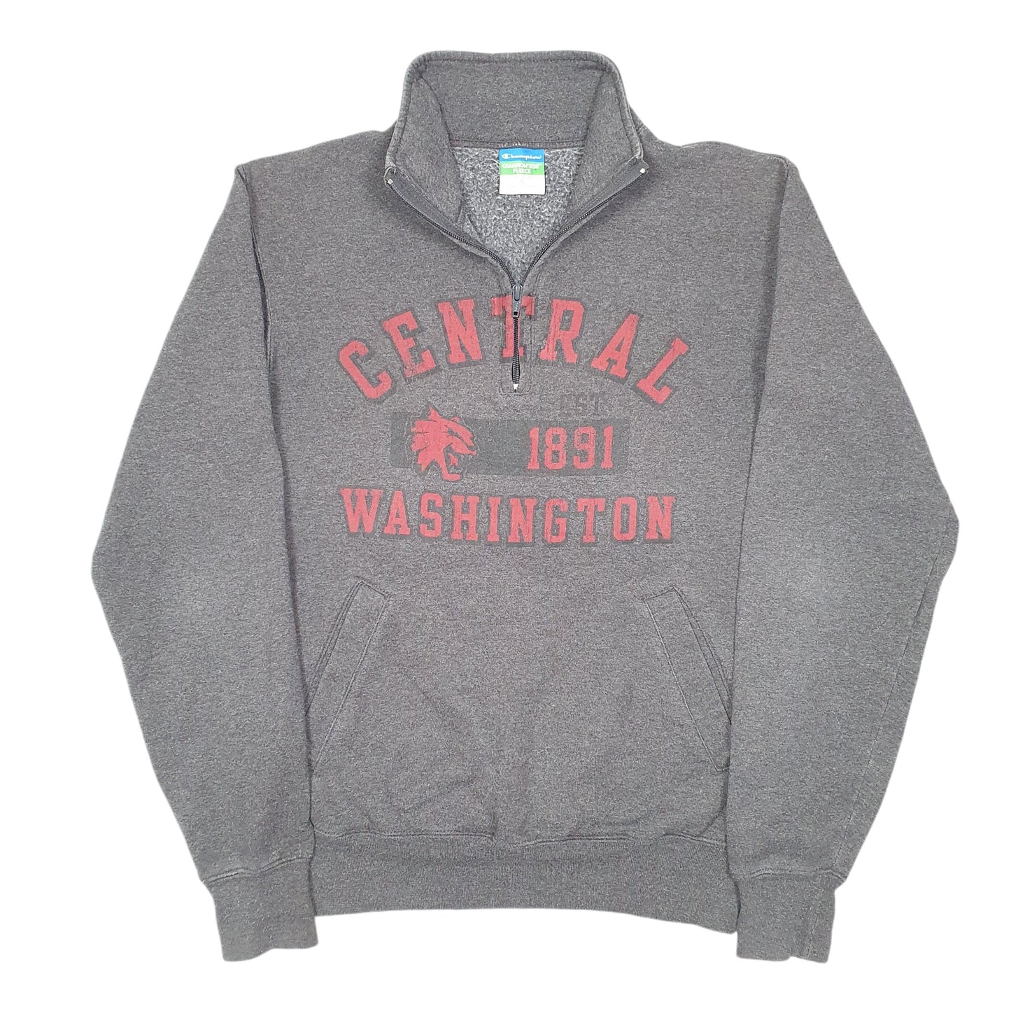 Mens Grey Champion Central Washington College USA Spellout Quarter Zip Jumper