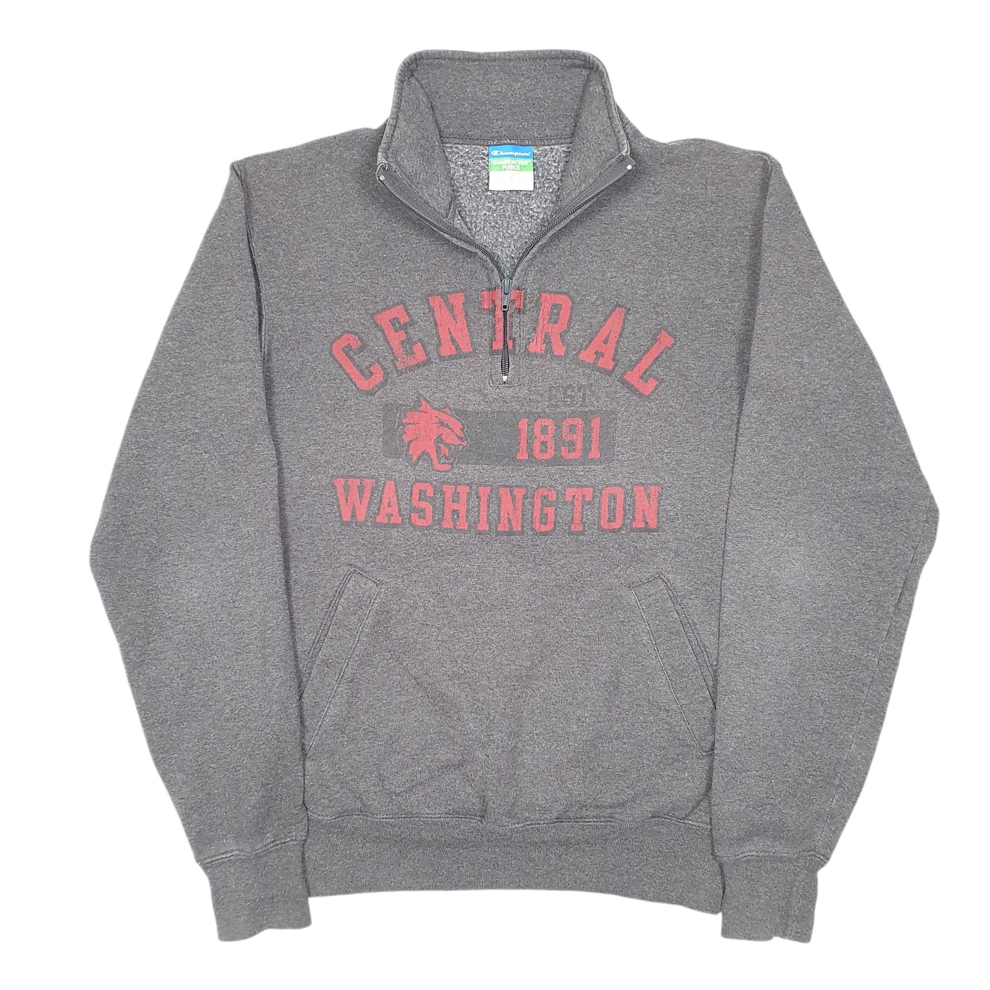 Mens Grey Champion Central Washington College USA Spellout Quarter Zip Jumper