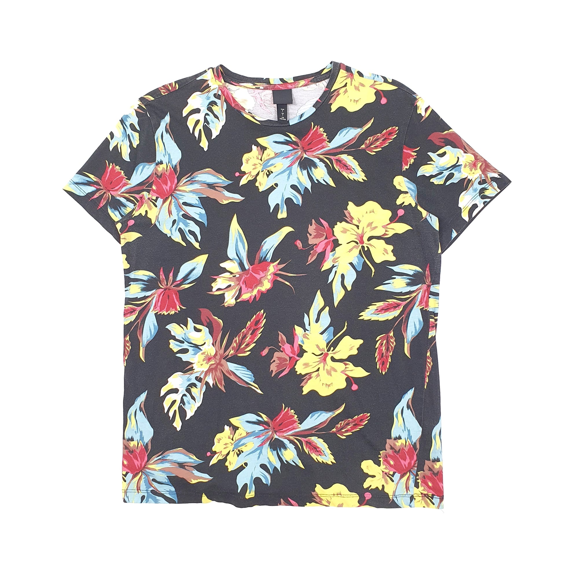 Mens Black H&M Floral Flowers Short Sleeve T Shirt