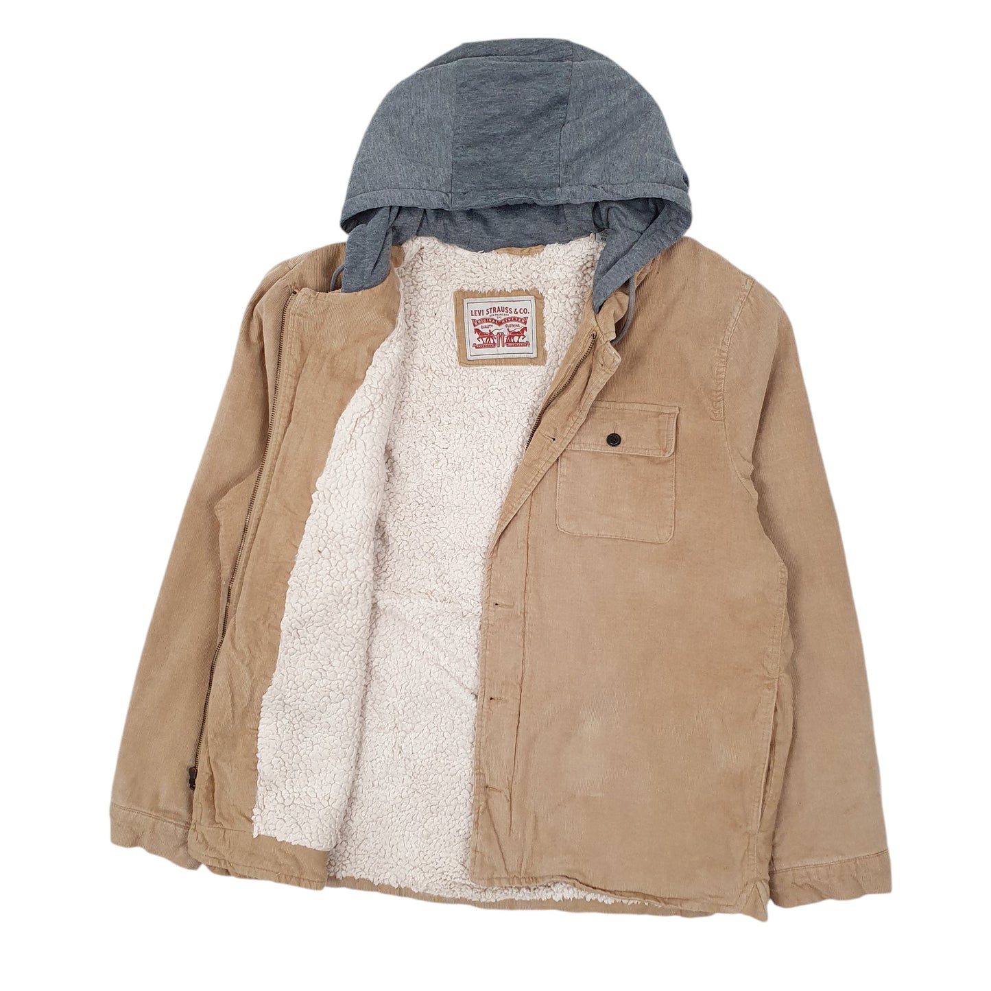 Mens Beige Levis Corduroy Hoodie Chore Workwear  Coat