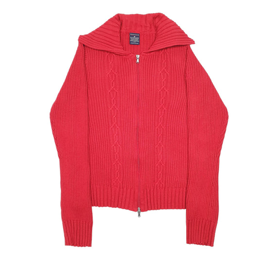 Womens Red Nautica Knit Cable Cardigan Shawl Collar Full Zip Jumper