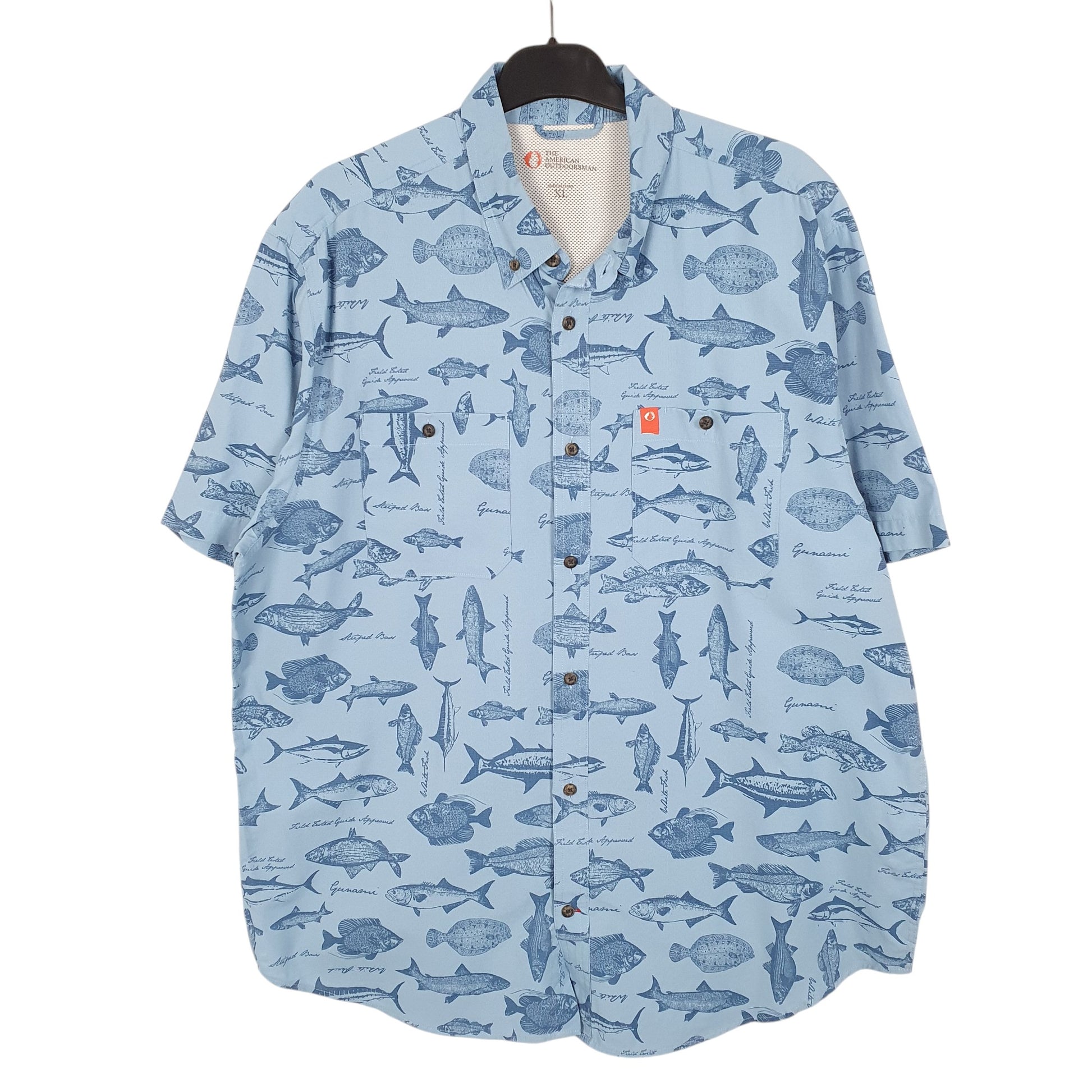 Mens Blue The American Outdoorsman Fish Fishing Camping Short Sleeve Shirt