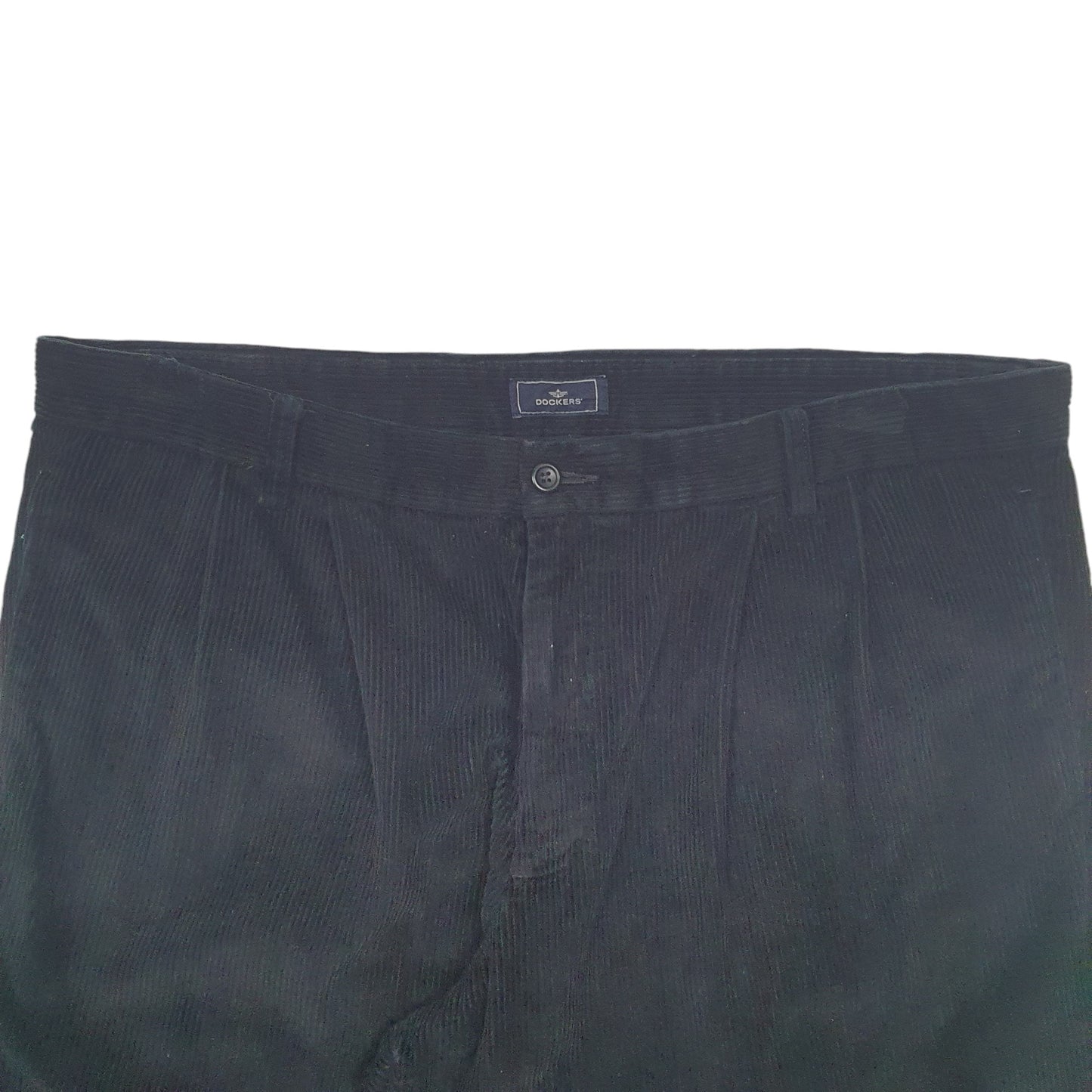 Mens Black Dockers Pleated Corduroy Trousers