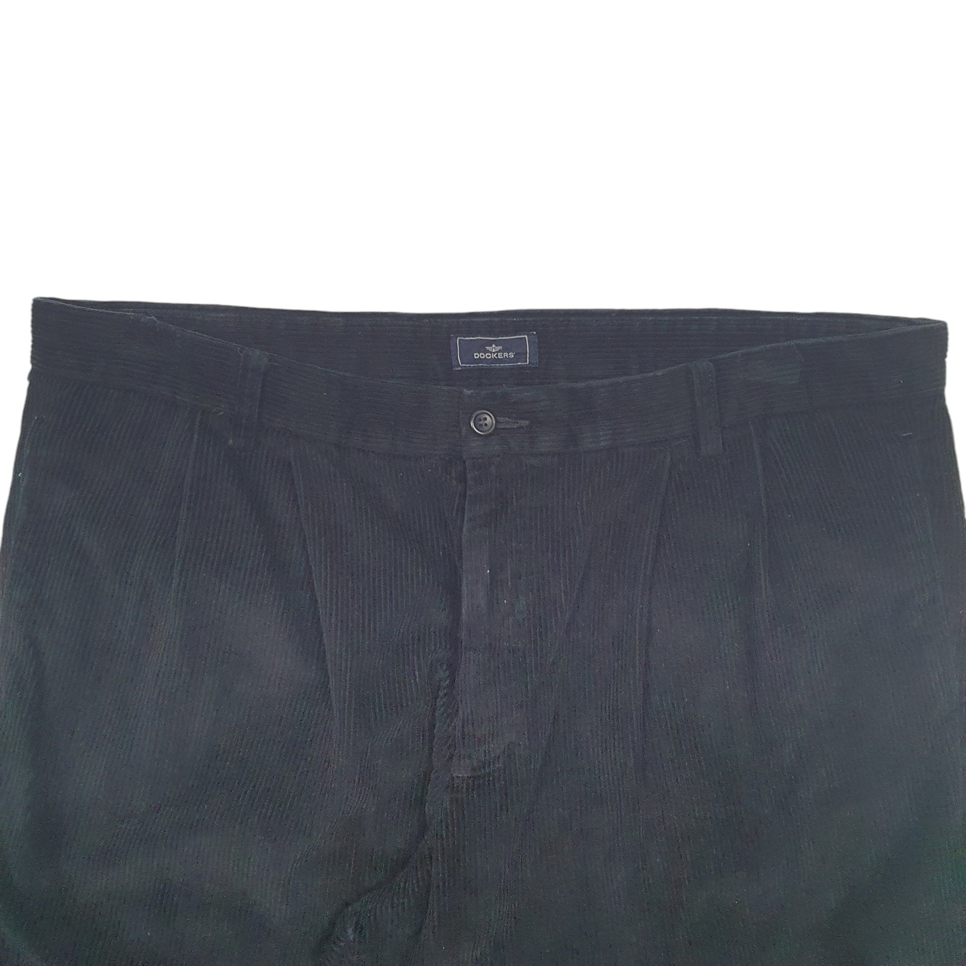 Mens Black Dockers Pleated Corduroy Trousers