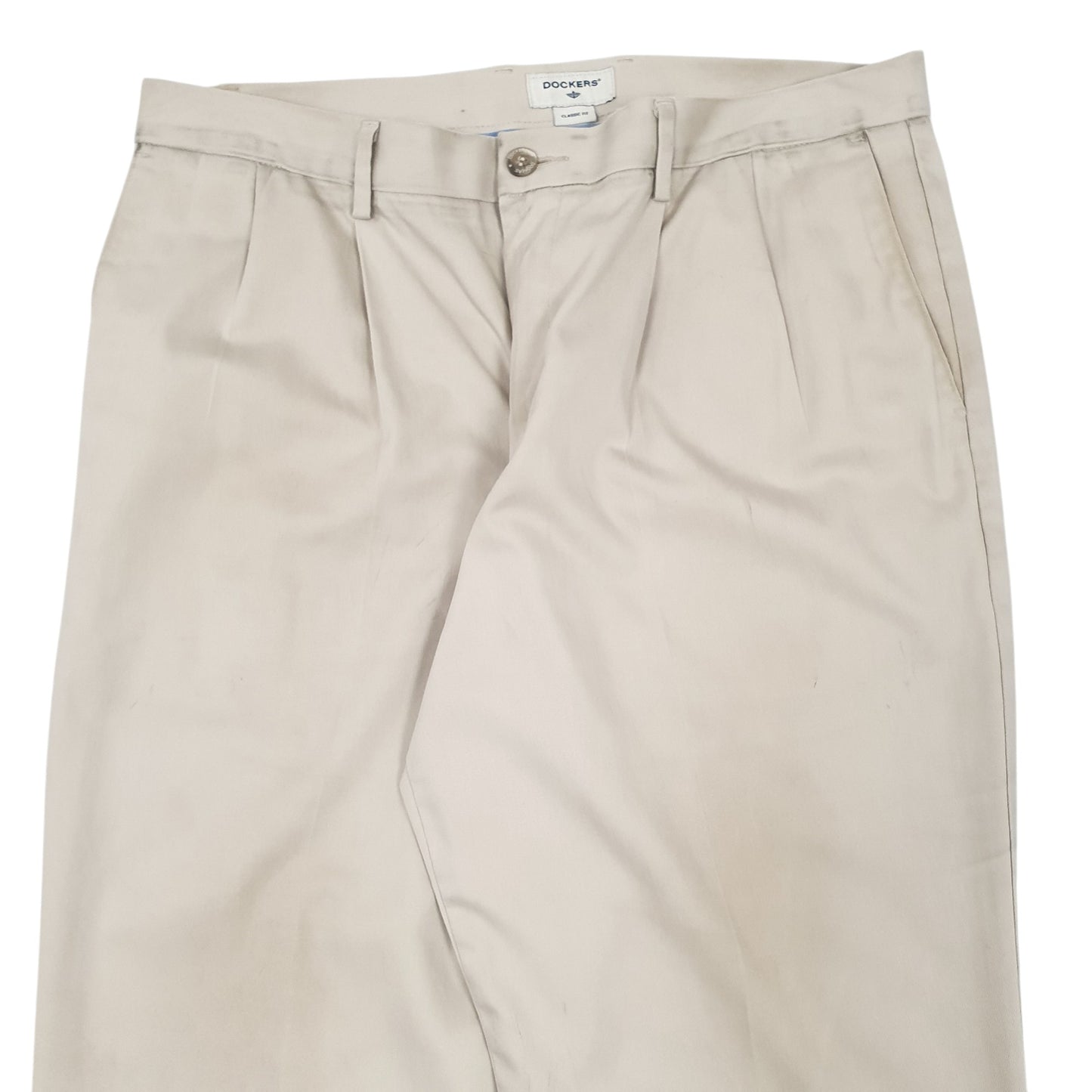 Mens Beige Dockers Double Pleated Chino Trousers