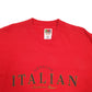 Mens Red Fruit Of The Loom Single Stitch Vintage 90s Italian Spellout Short Sleeve T Shirt