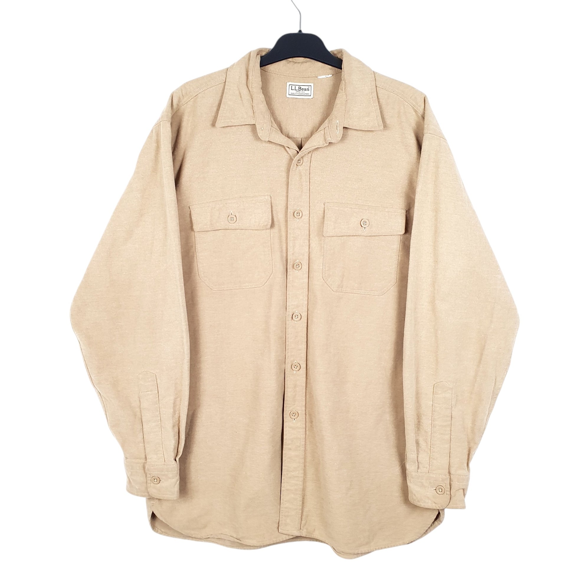 Mens Beige L.L.Bean Chamois Overshirt Shacket Long Sleeve Shirt