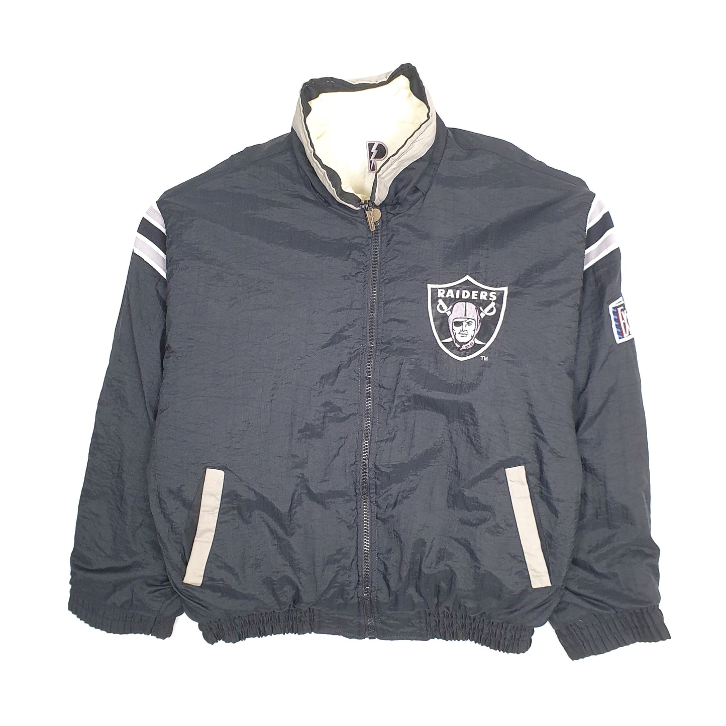 Mens Black Pro Player Vintage 1990s Oakland Raiders NFL Reversible  Coat