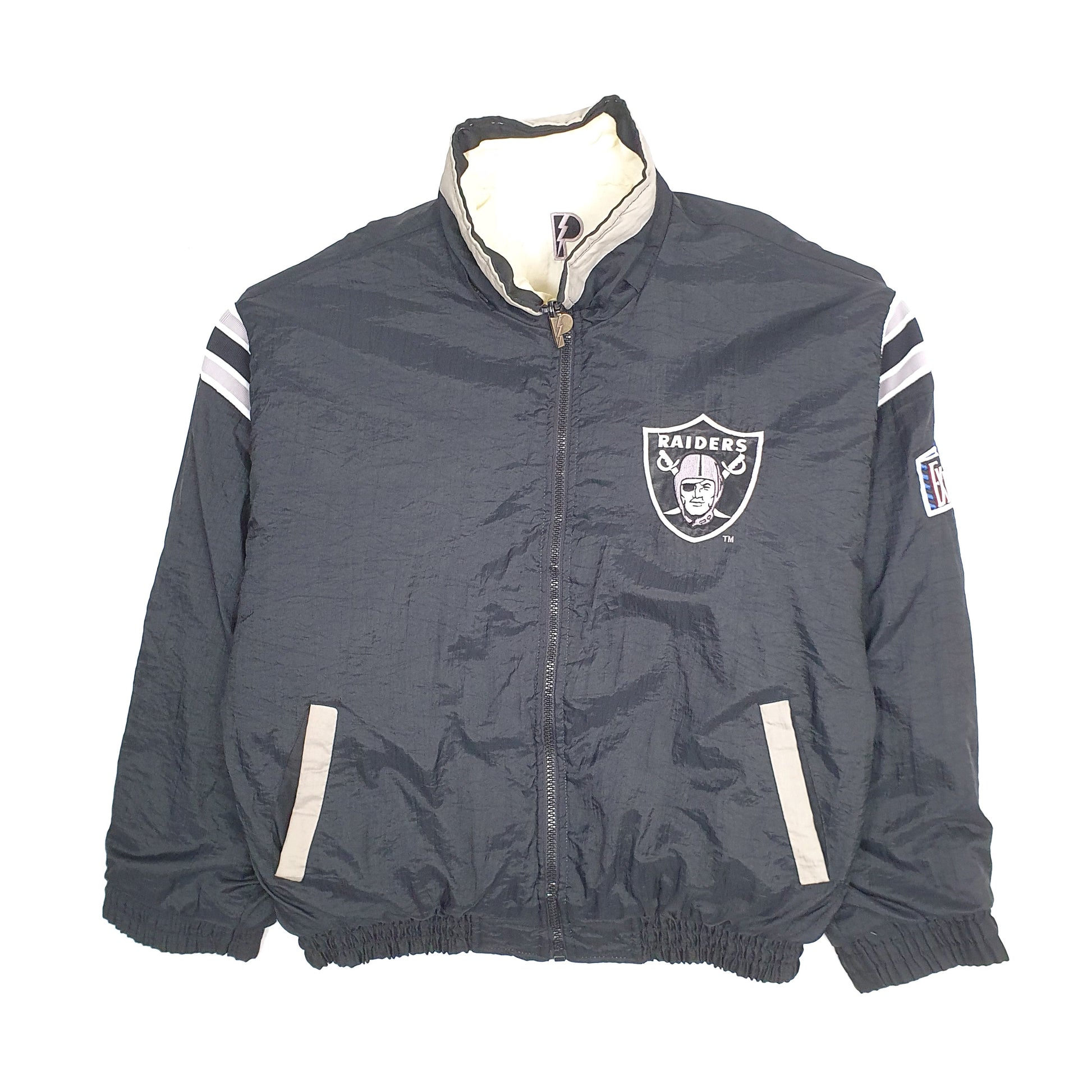 Mens Black Pro Player Vintage 1990s Oakland Raiders NFL Reversible  Coat