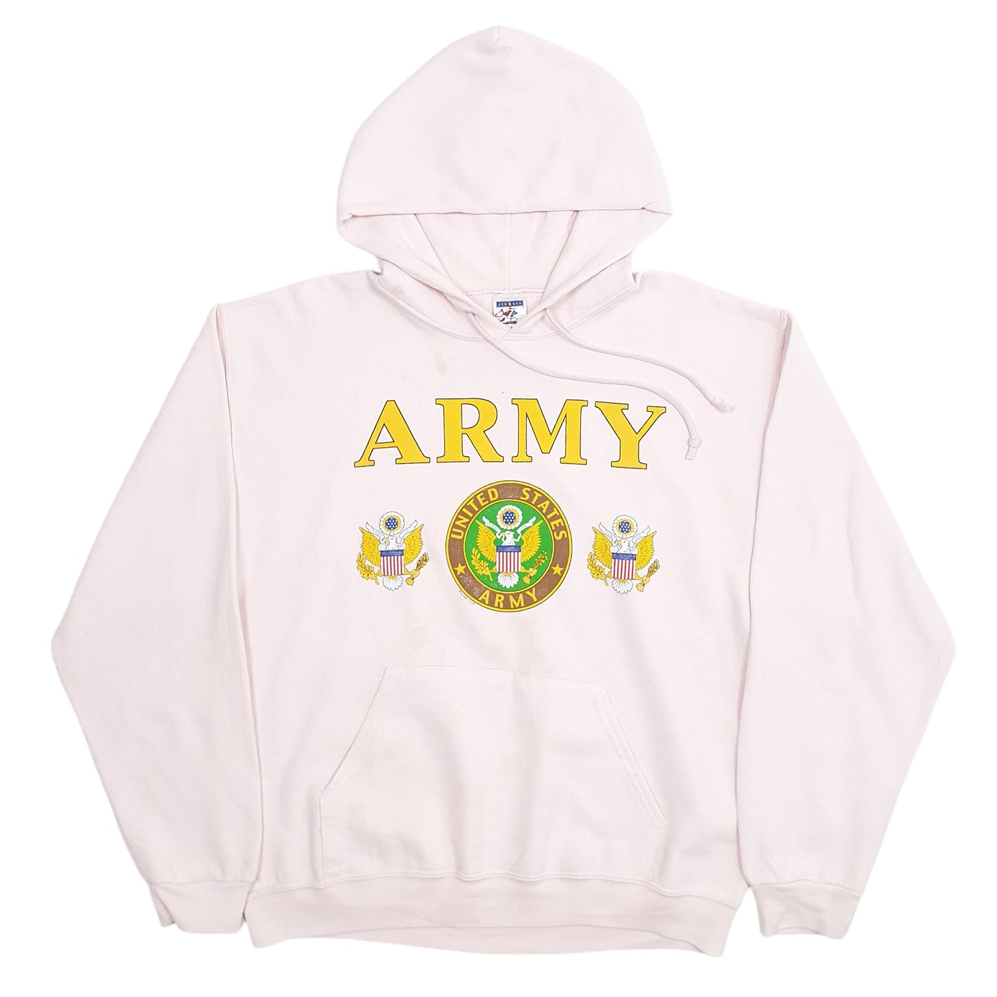 Mens Pink Jerzees US Army Spellout Hoodie Jumper