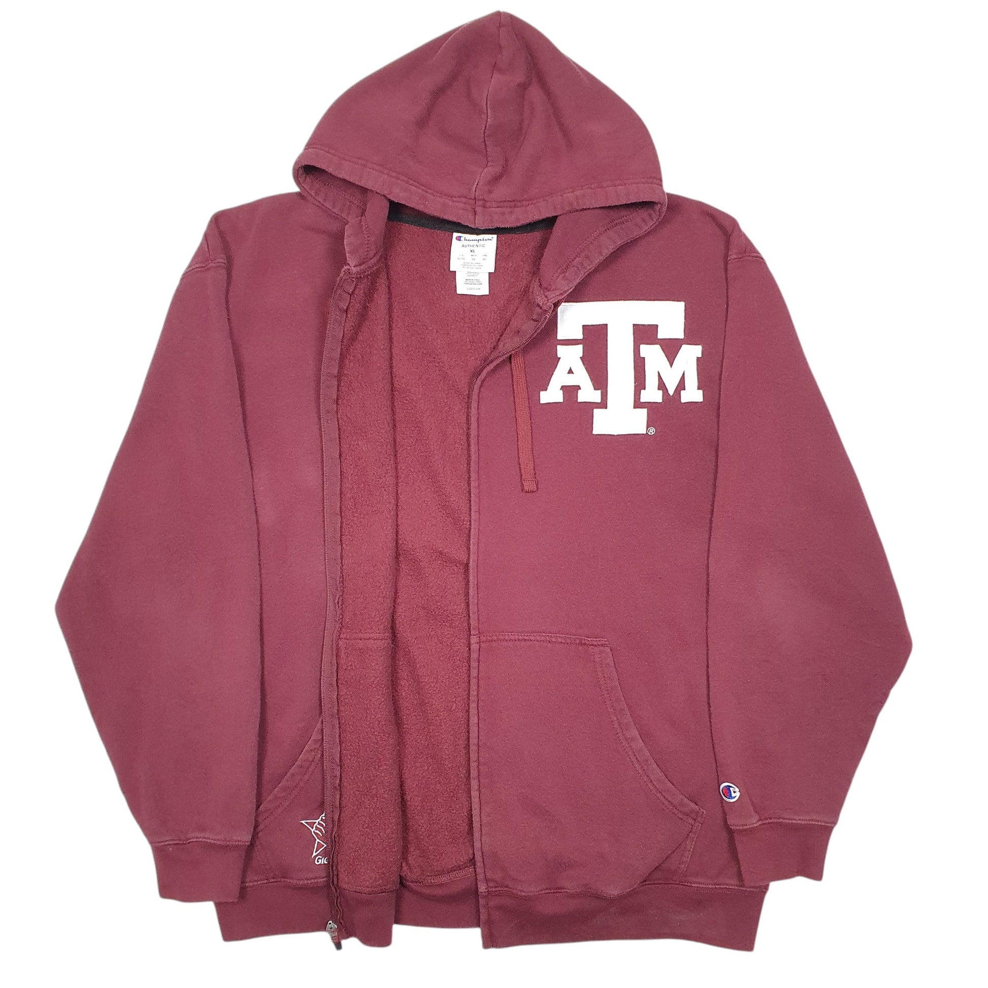 Mens Burgundy Champion Hoodie ATM Gig Em Full Zip Jumper