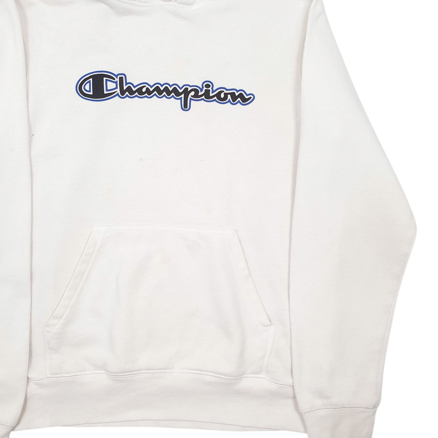Mens White Champion Spellout Hoodie Jumper