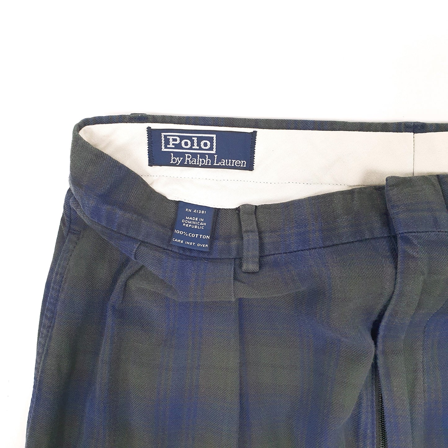 Mens Navy Polo Ralph Lauren Vintage 90s Double Pleated Tartan Check Chino Trousers