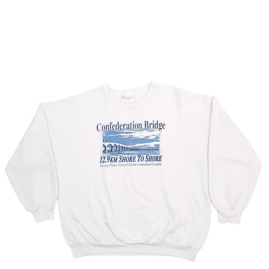 Mens White Oceanic Confederation Bridge Spellout Vintage 1990s Crewneck Jumper