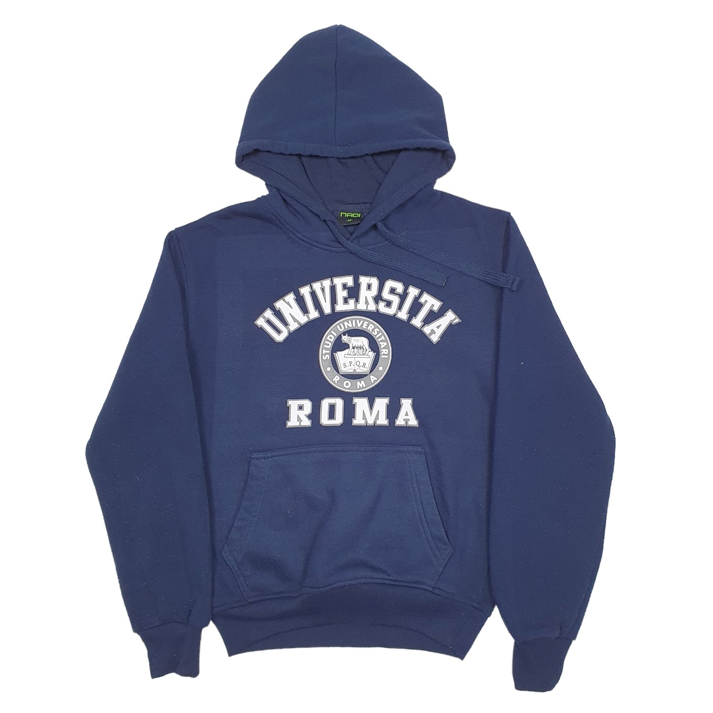Mens Navy Naqi University Roma Spellout Hoodie Jumper