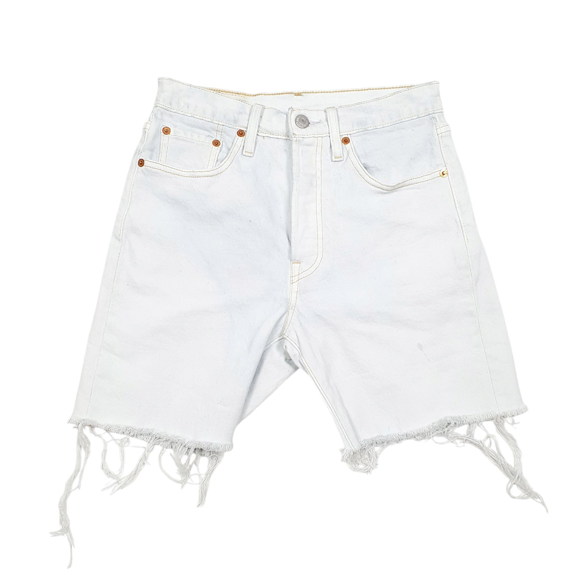 Womens Blue Levis 501 Jorts Cut Offs Bleached Faded Denim Shorts