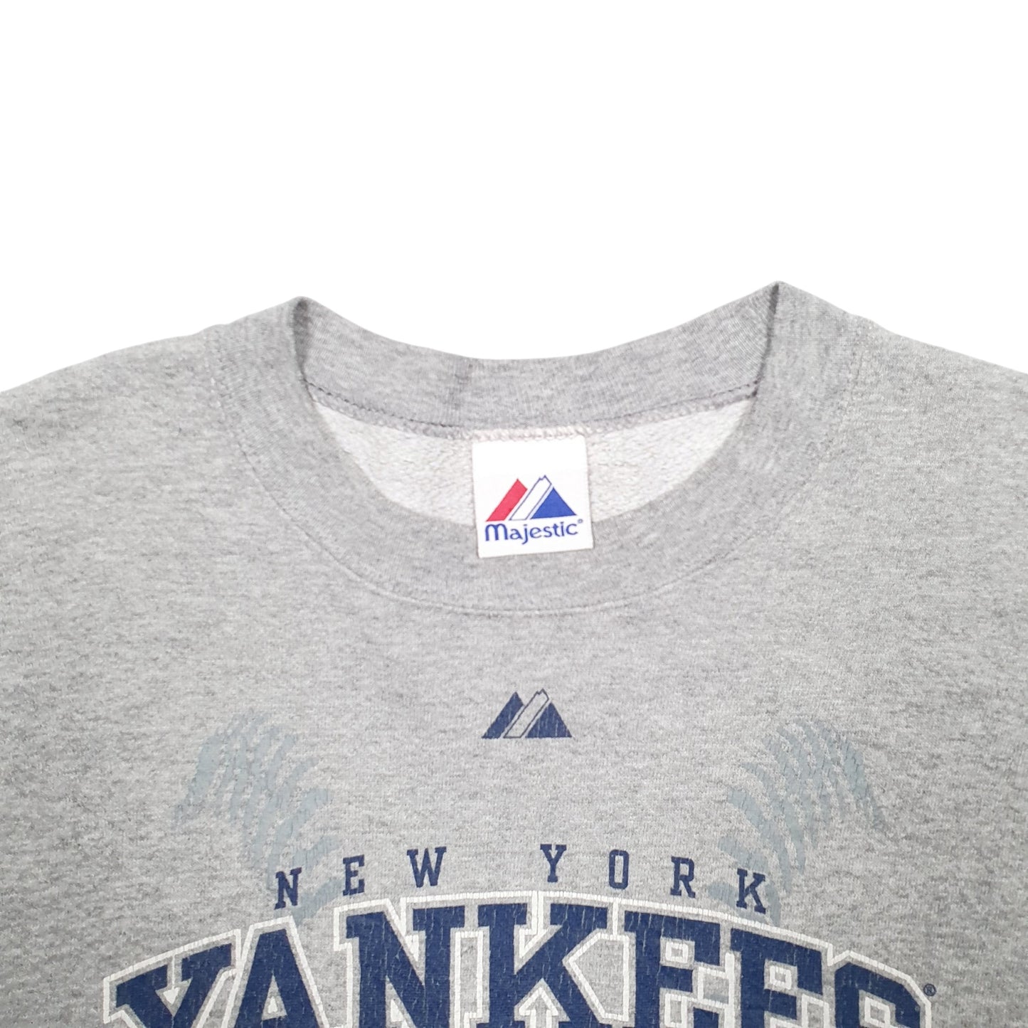 Mens Grey Majestic New York Yankees Baseball Spellout Crewneck Jumper