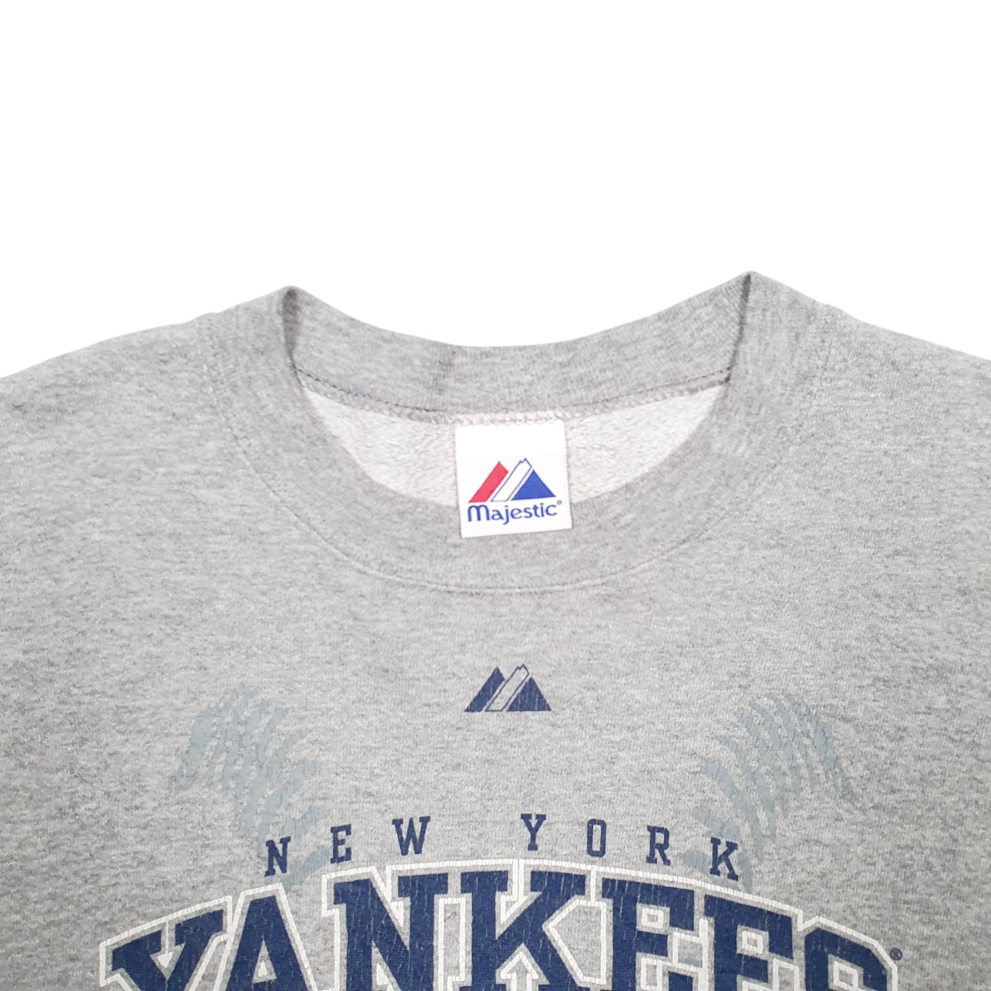 Mens Grey Majestic New York Yankees Baseball Spellout Crewneck Jumper