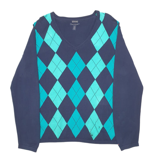 Womens Navy Tommy Hilfiger Argyle Knit Pima V Neck Jumper